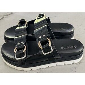 J/Slides BAHA Black Naplak Patent Leather Women's Sandal SZ 10